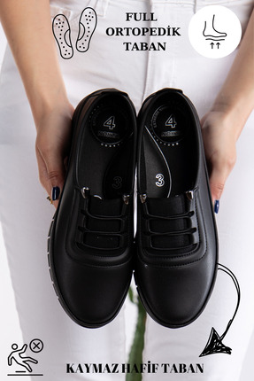 Slipcat Kadın Lastikli Detaylı Ciltli Anne Ayakkabısı Günlük Ayakkabı Babet