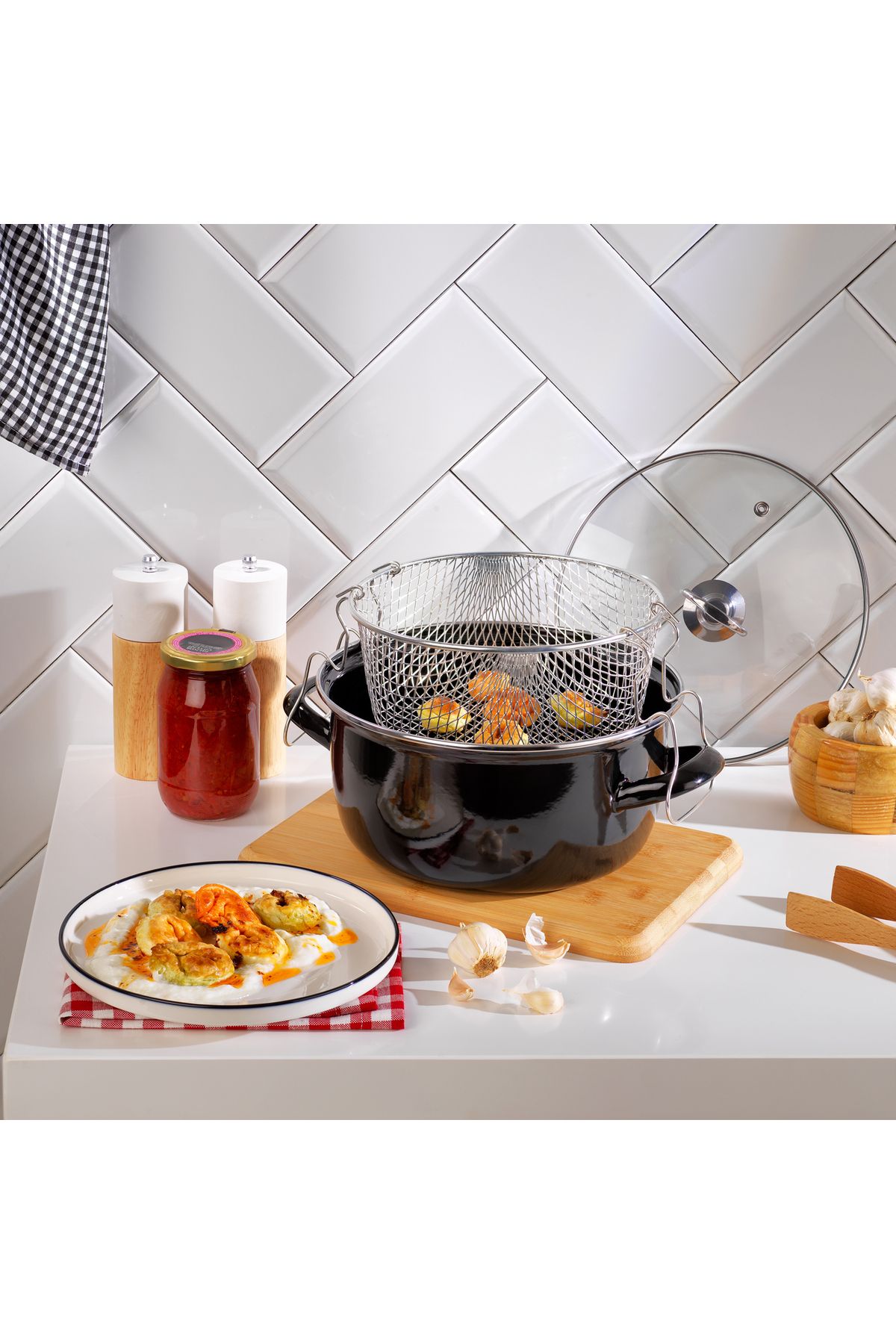 Fry Çıtır Kızartma Tenceresi 22 Cm-3 Parça-siyah