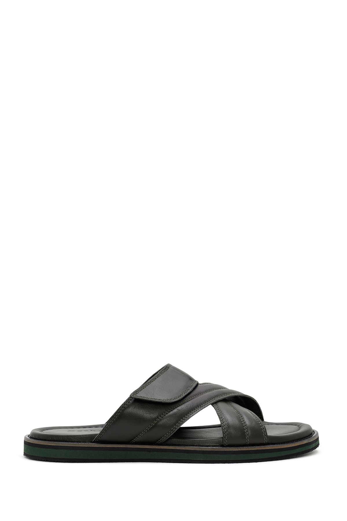 Derimod-Khaki Men's Leather Casual Slippers - Banded, 24SFD625718 1