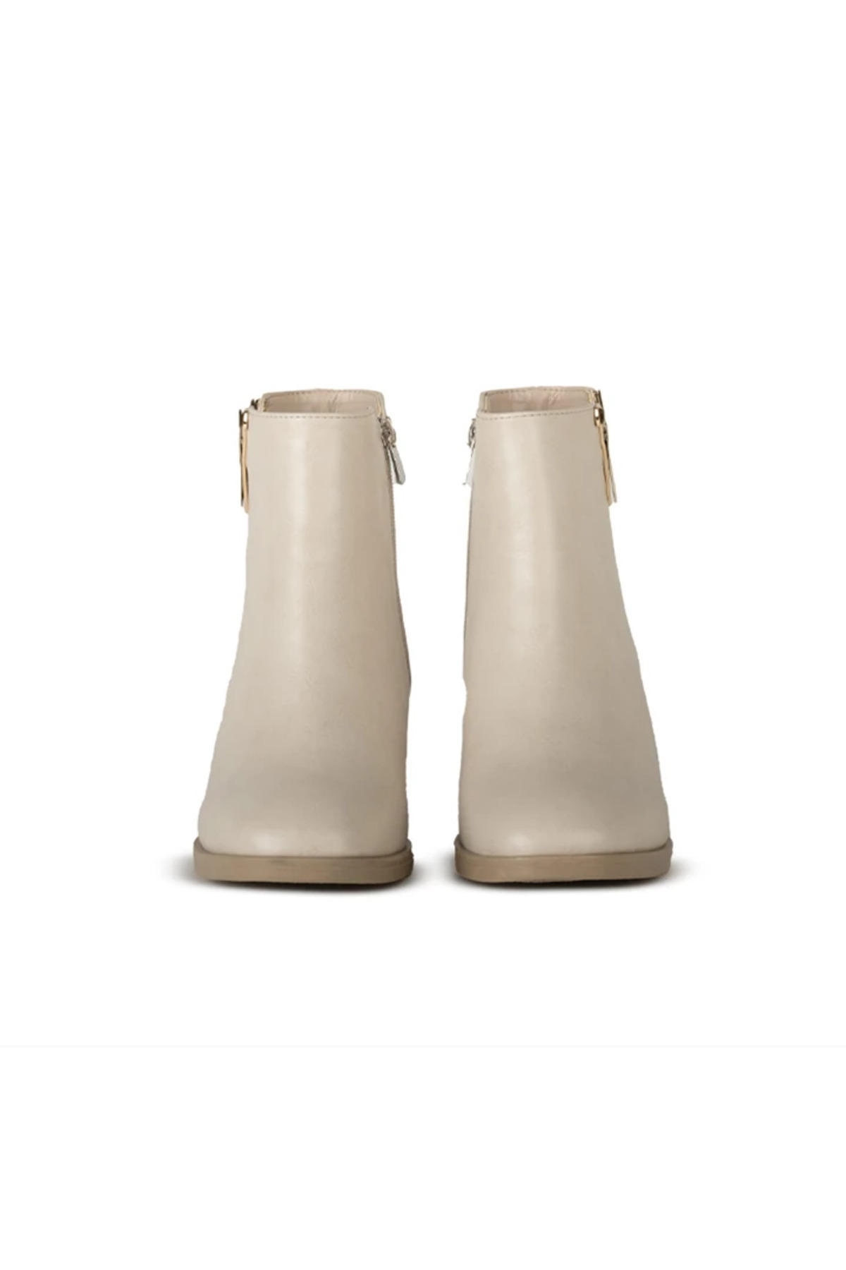 Letafia-Sienna Faux Leather Ecru Stone Detailed Heeled Boots 6