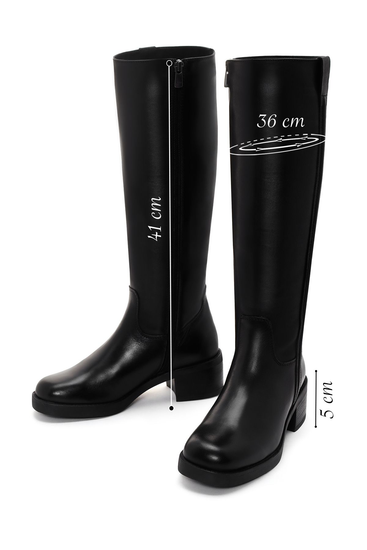 Derimod-Women's Black Zippered Short Thick Heeled Leather Boots 24Wfd 280818 2