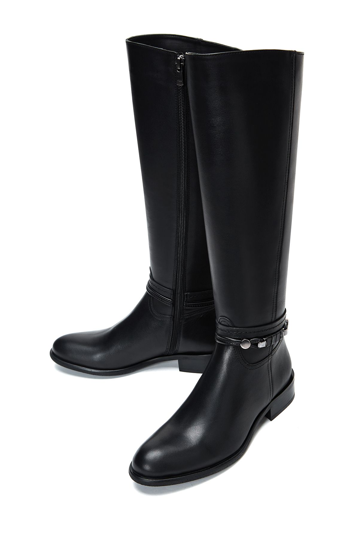 Derimod-Black Leather Women's Boots - Zippered and Accessory Detailed 24Wfd 280618 3
