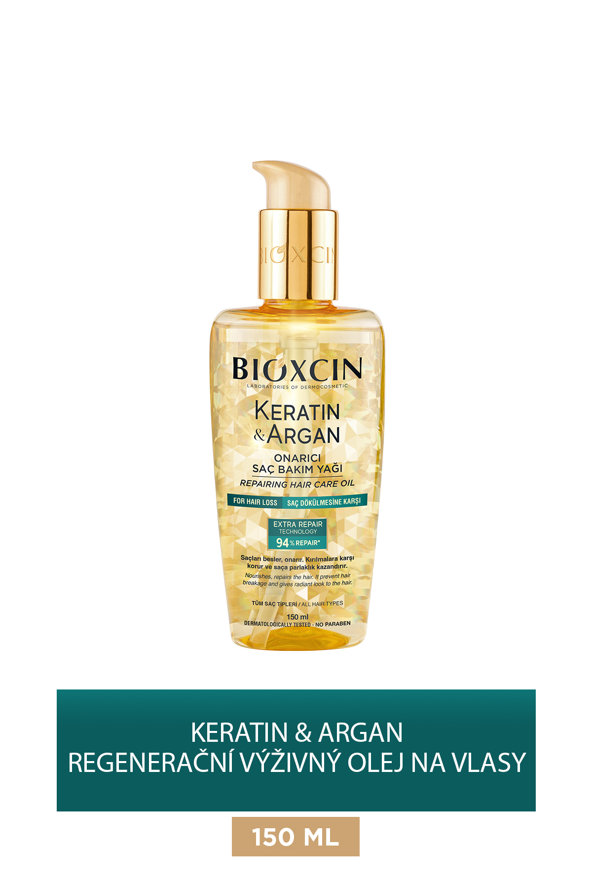 Bioxcin Keratin & Argan Repair Care Oil 150 ml - poškozené a citlivé vlasy