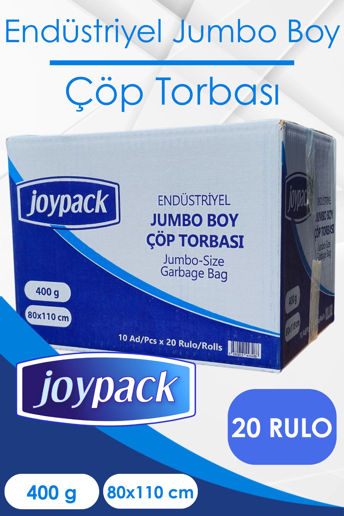 Joypack Endüstriyel Jumbo Çöp Torbası 10'lu - 400gr 80x110 cm 90 Lt