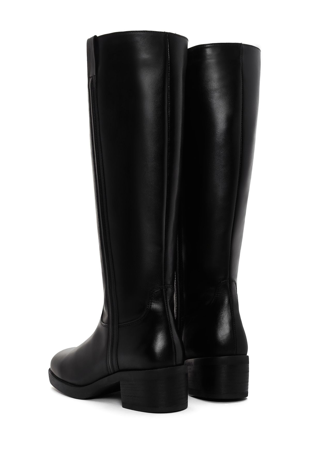 Derimod-Women's Black Zippered Short Thick Heeled Leather Boots 24Wfd 280818 7