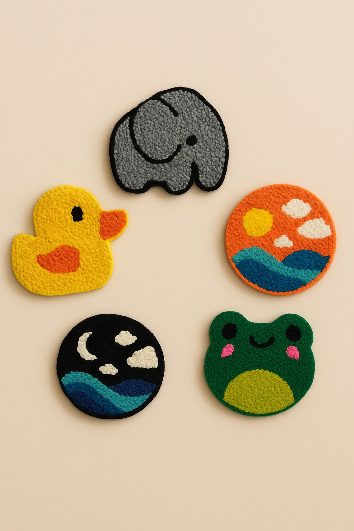 Sima-Mixed Frog Elephant Duck Patterned Coaster Presentation Table Decoration Set 2