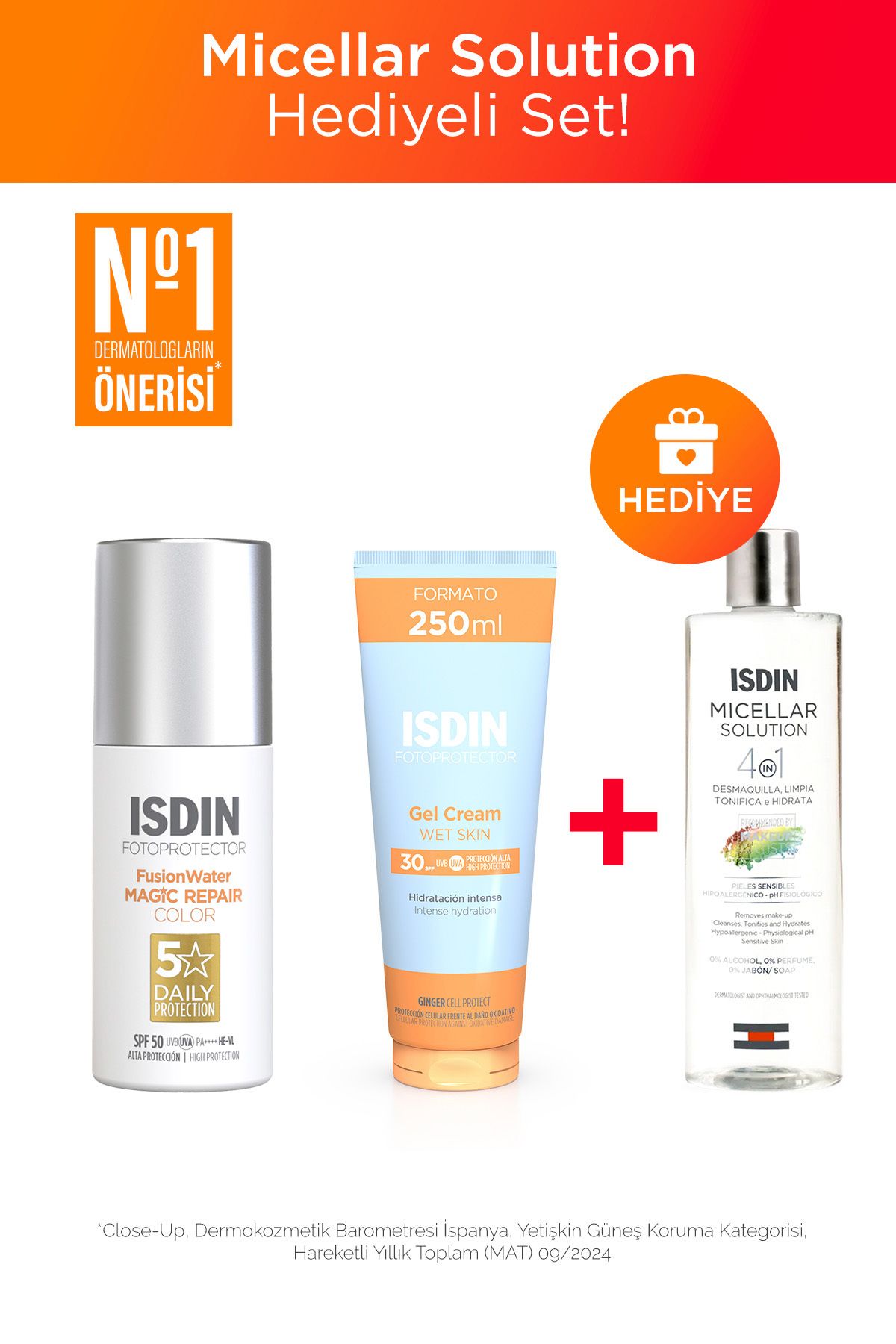 ISDIN Fusion Water Magic Repair Color + Fotoprotector Gel Cream - Micellar Solution Hediye