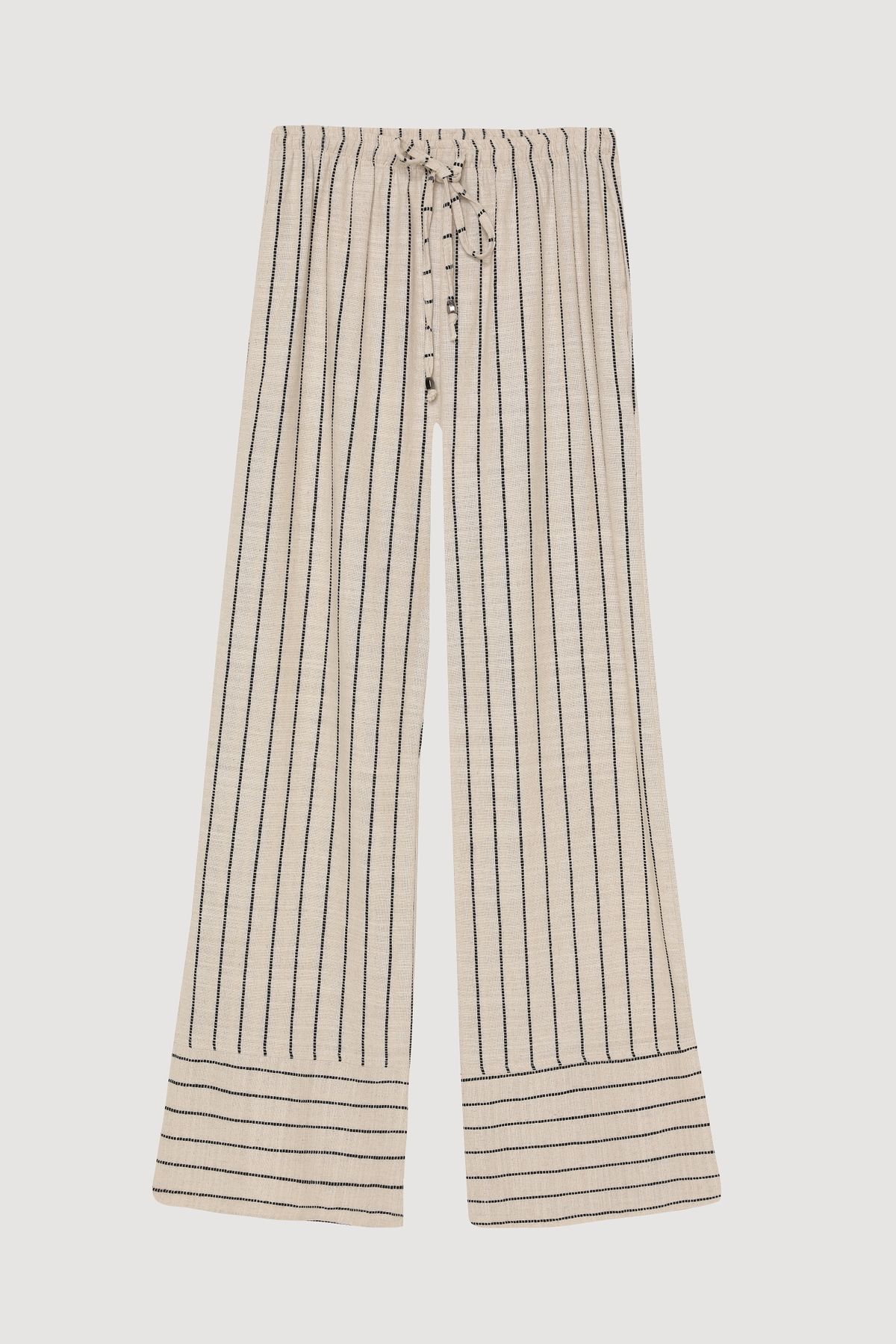 Quzu-Pantaloni Palazzo din in cu model de dungi Detaliu la gleznă Natural 2