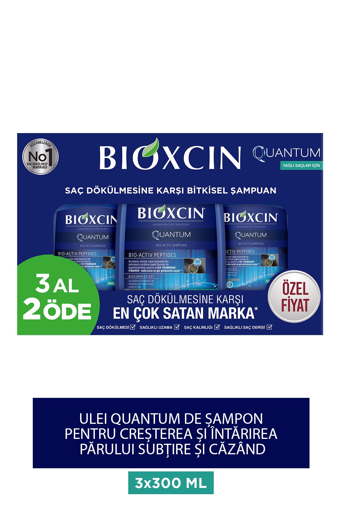 Bioxcin-Șampon Quantum Cumpărați 3 Obțineți 2 3x300 ml pentru păr gras - șampon pentru păr subțire 1