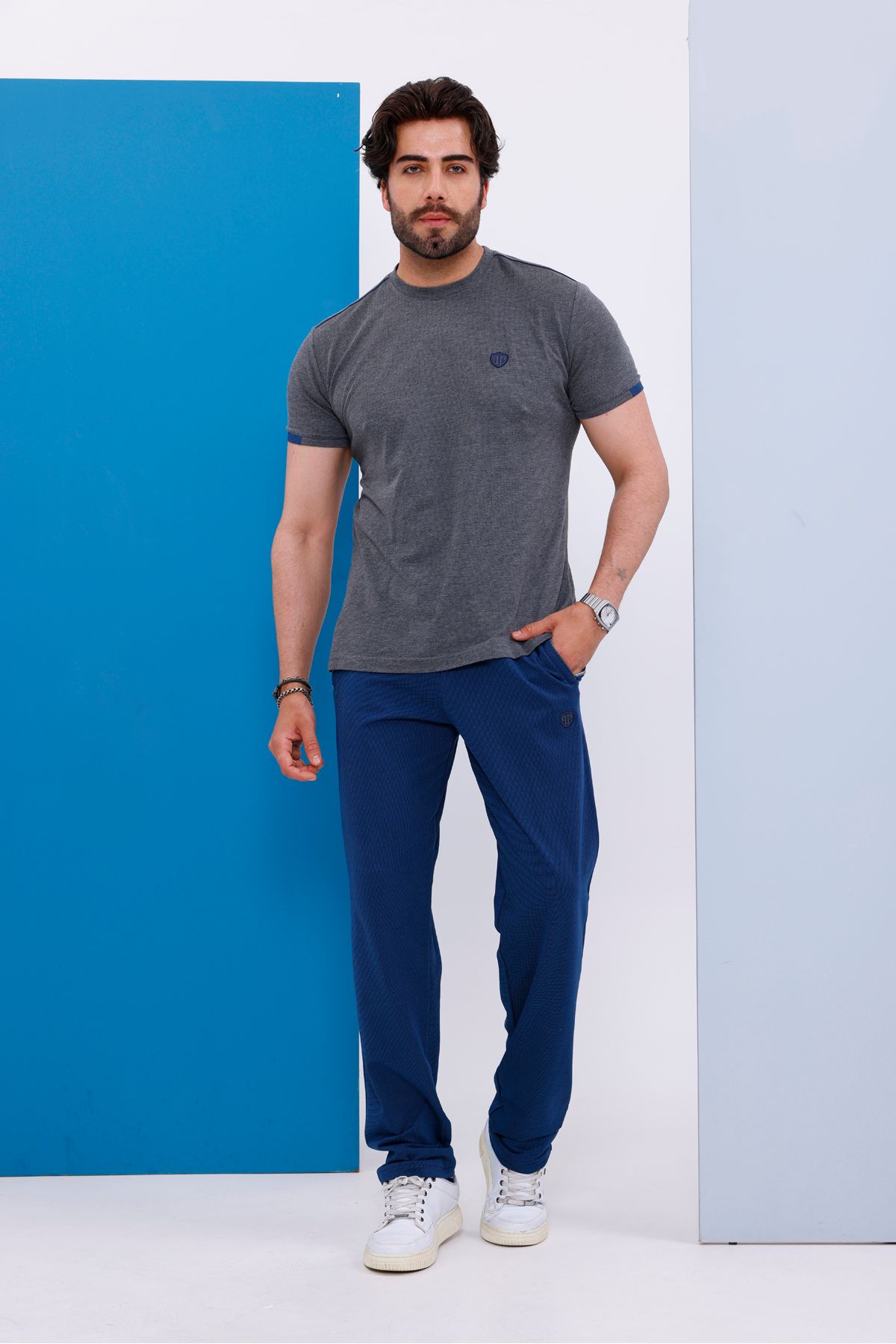 Piyera Erkek Battal Beden Antrasit Bisiklet Yaka T-shirt Alt-üst Takımı - 130