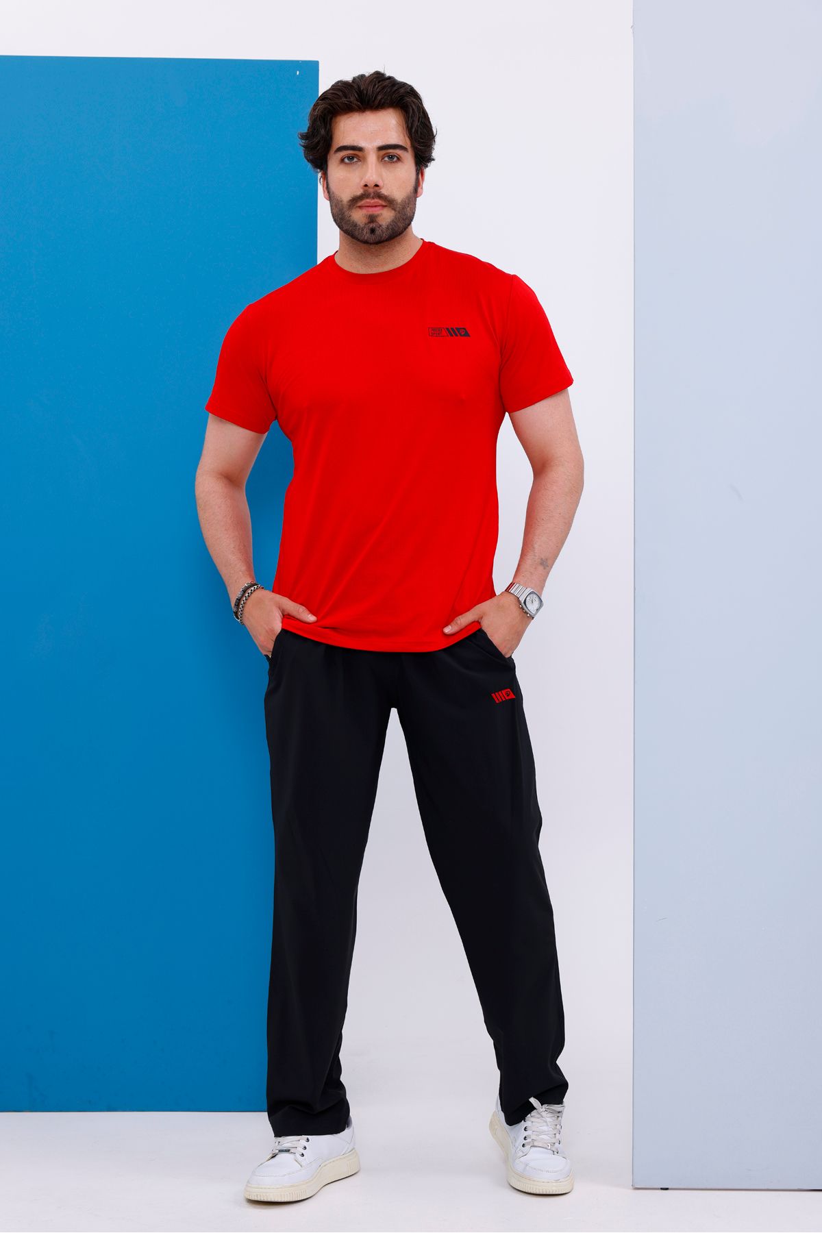 Piyera Erkek Battal Beden Kırmızı Bisiklet Yaka T-shirt Alt-üst Takımı - 101