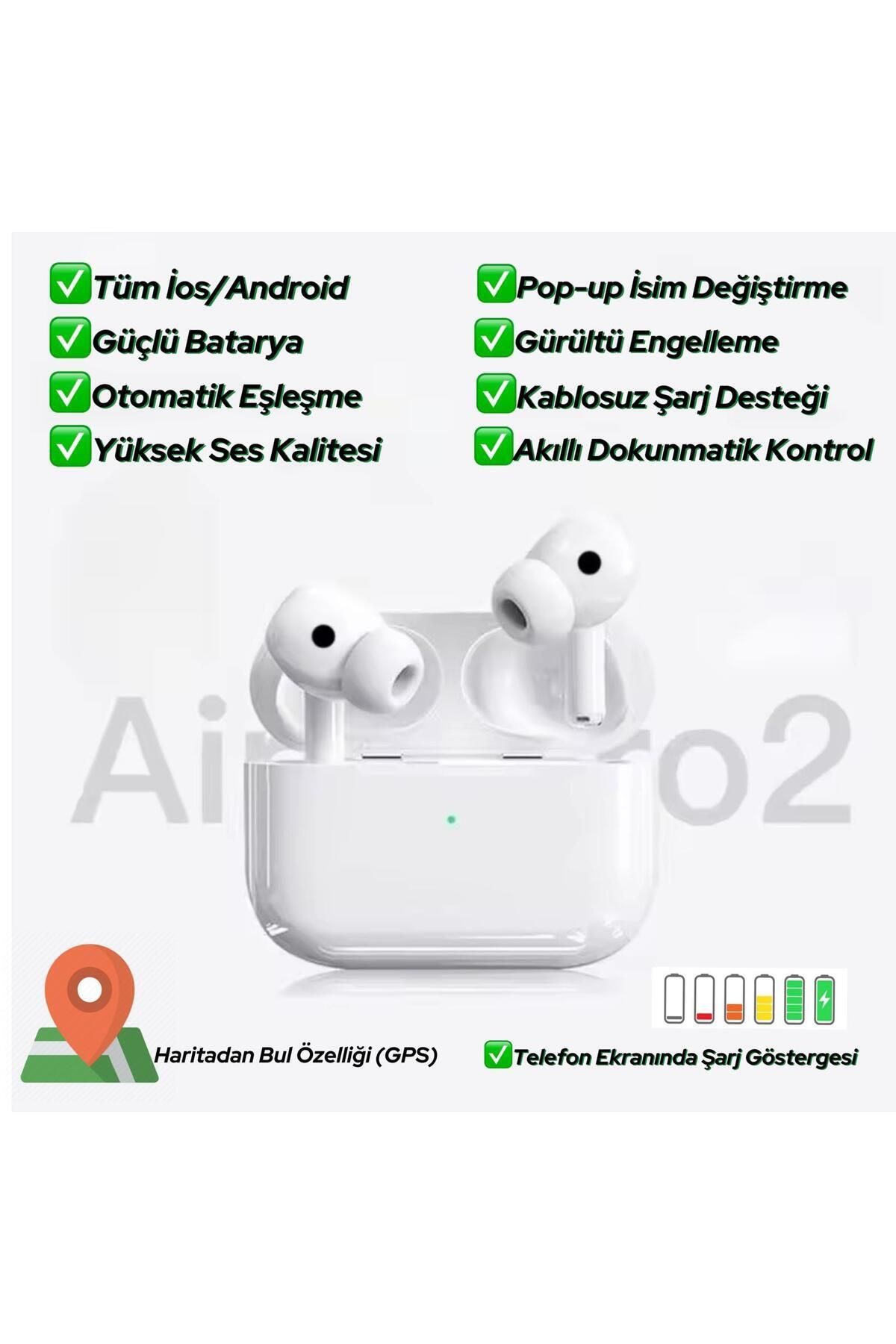 TEKNO PRO 2 İOS & Android Uyumlu Kablosuz Bluetooth Kulaklık Yüksek Ses Kalitesi
