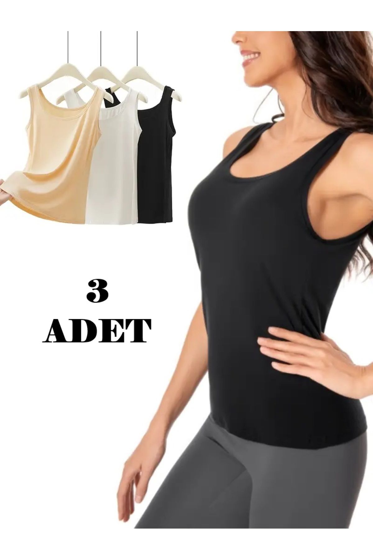 Özten 3'lü Asorti Paket Bambu Geniş Askılı Kadın Atlet INCI505