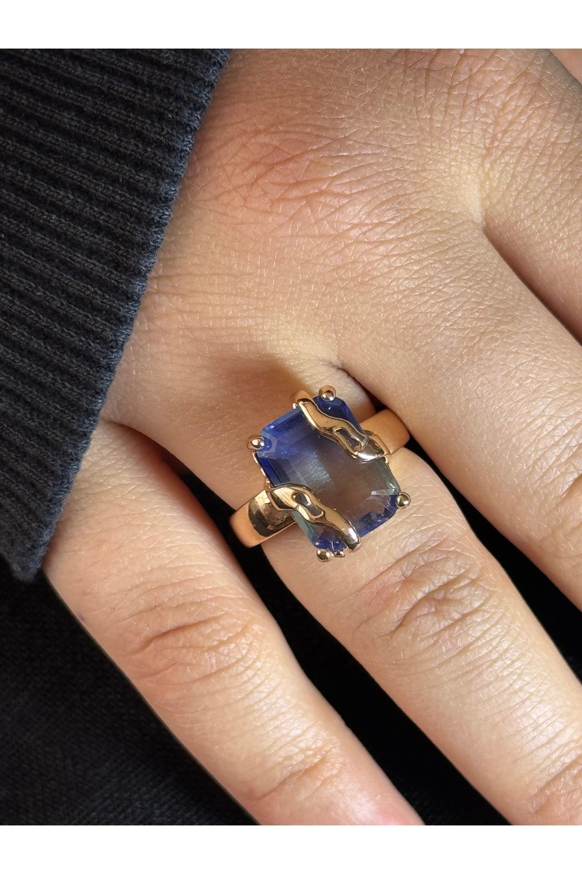 XUPING JEWELRY 18K ayarlanabilir mavi zirkon taşlı çelik yüzük paslanmaz kararmaz