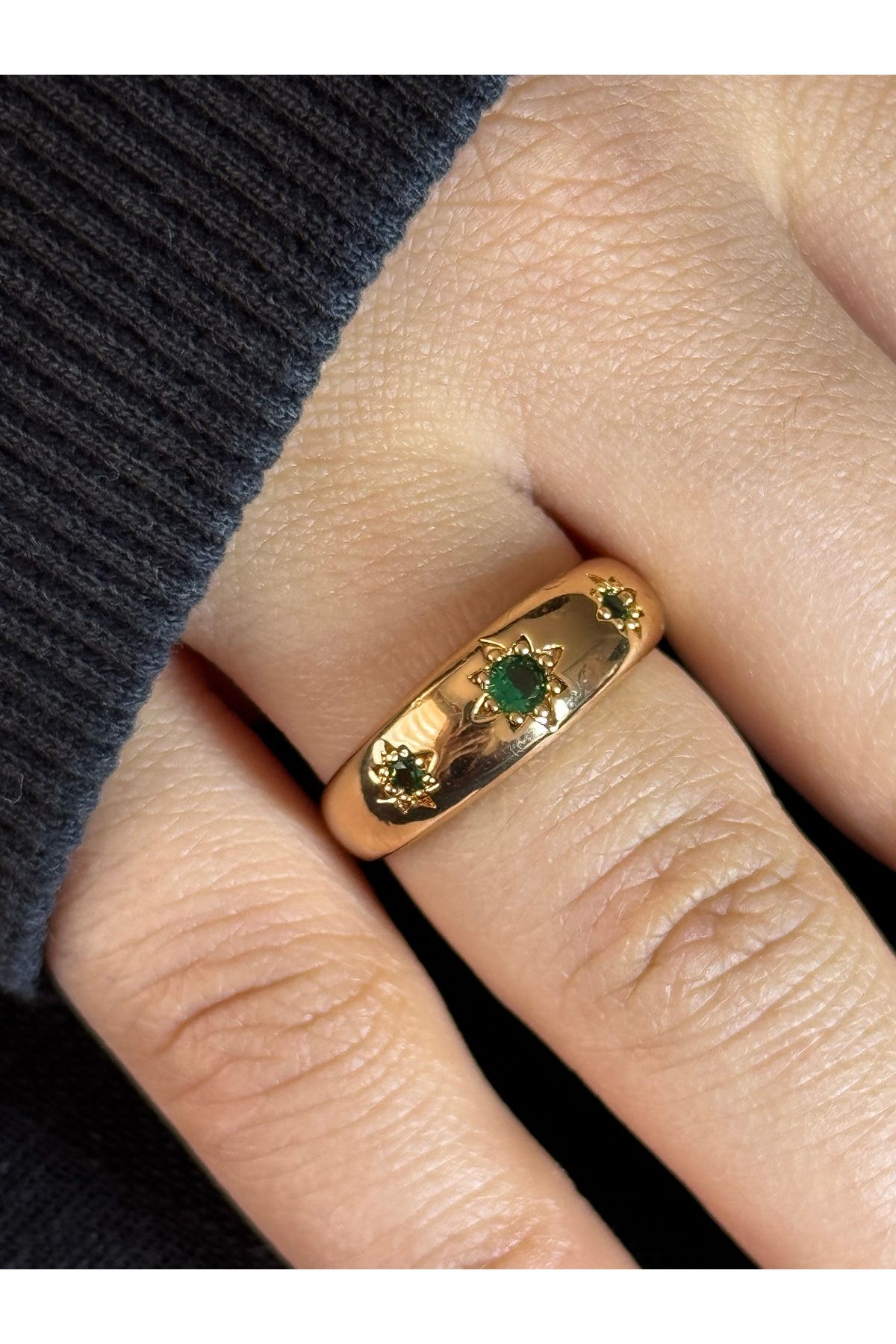 XUPING JEWELRY 18K ayarlanabilir yeşil zirkon taşlı çelik yüzük paslanmaz kararmaz