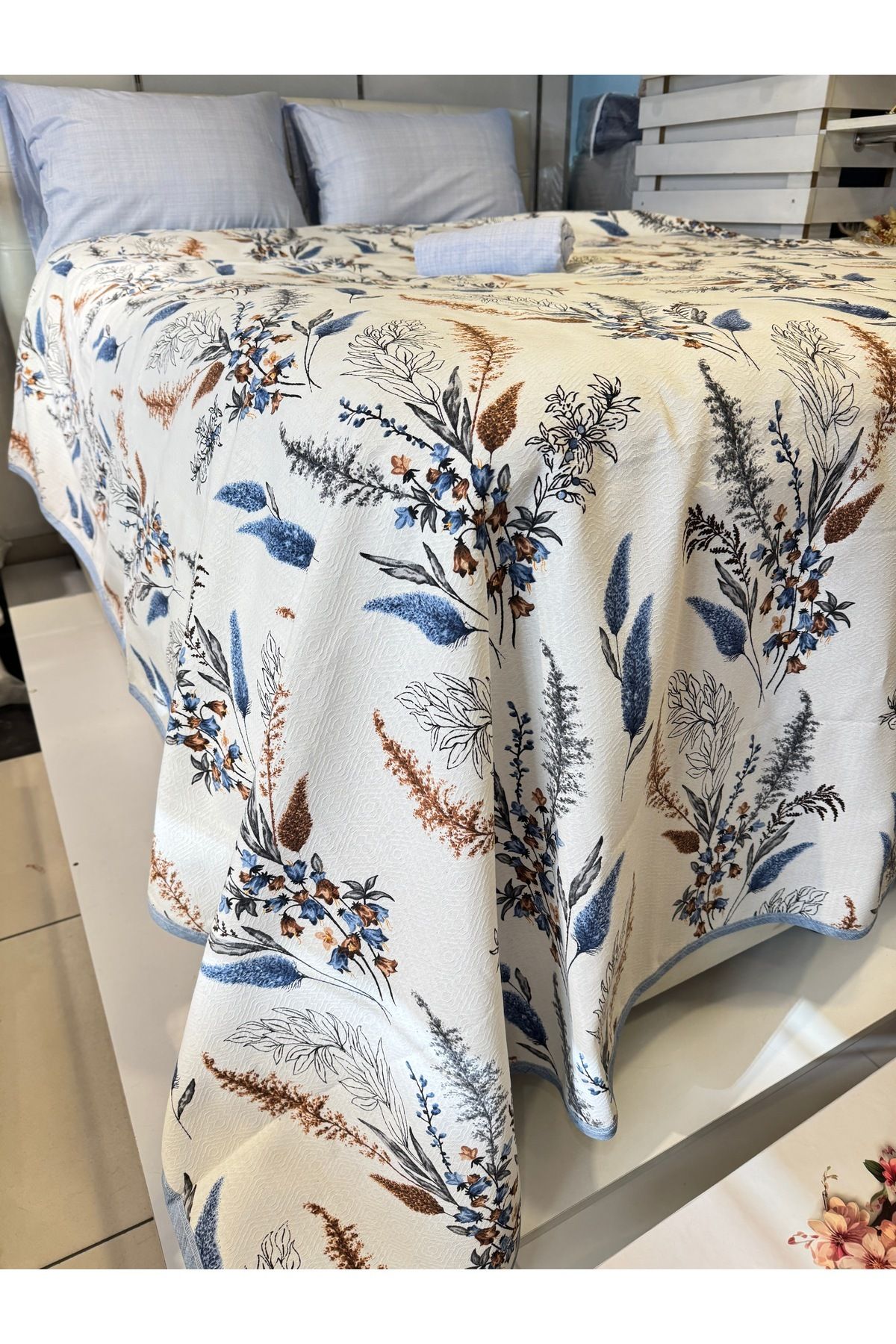 ŞENER HOME-Başak Patterned Sheet Elastic Double Pique Set 3