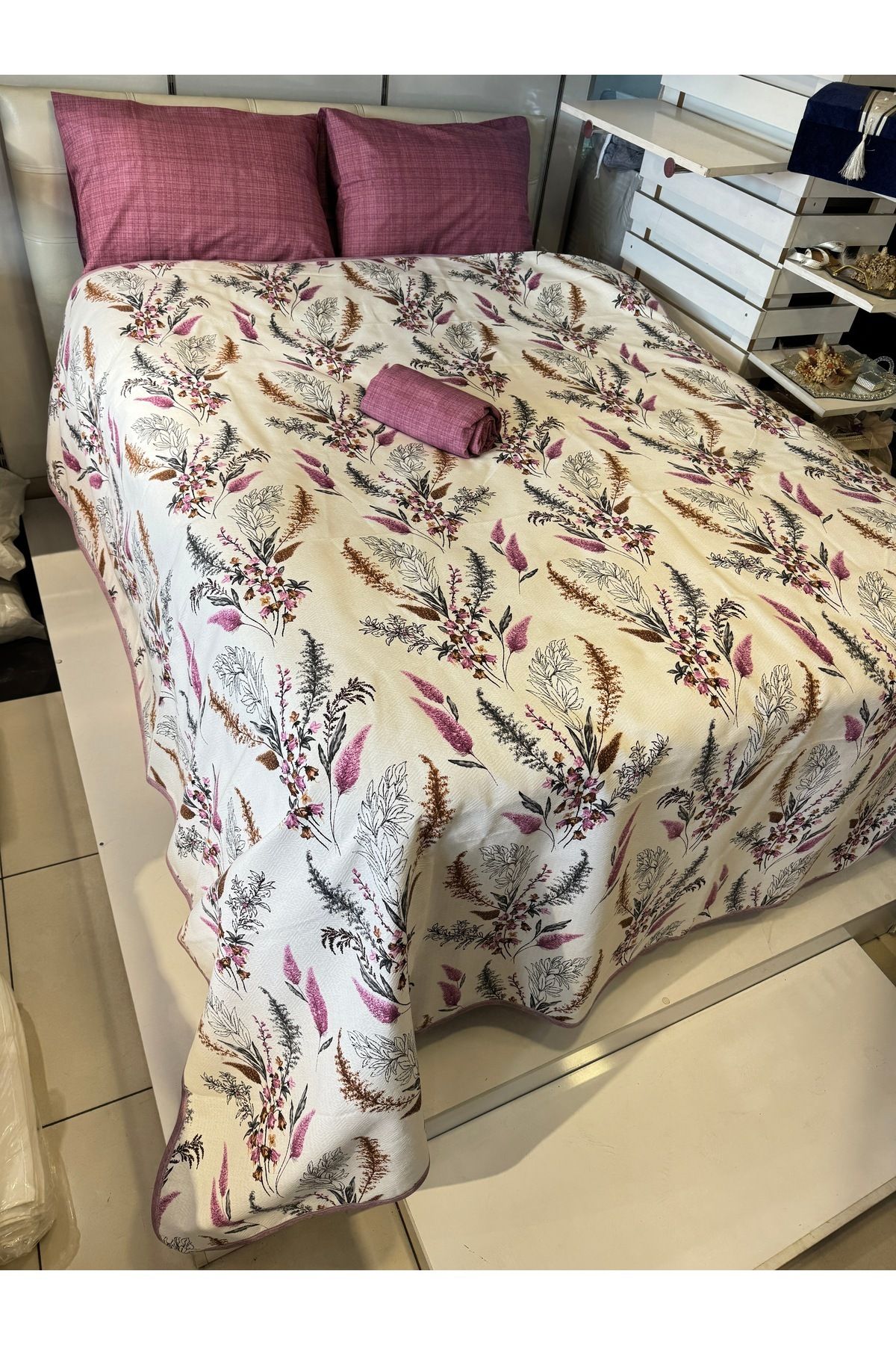 ŞENER HOME-Başak Patterned Sheet Elastic Double Pique Set 7