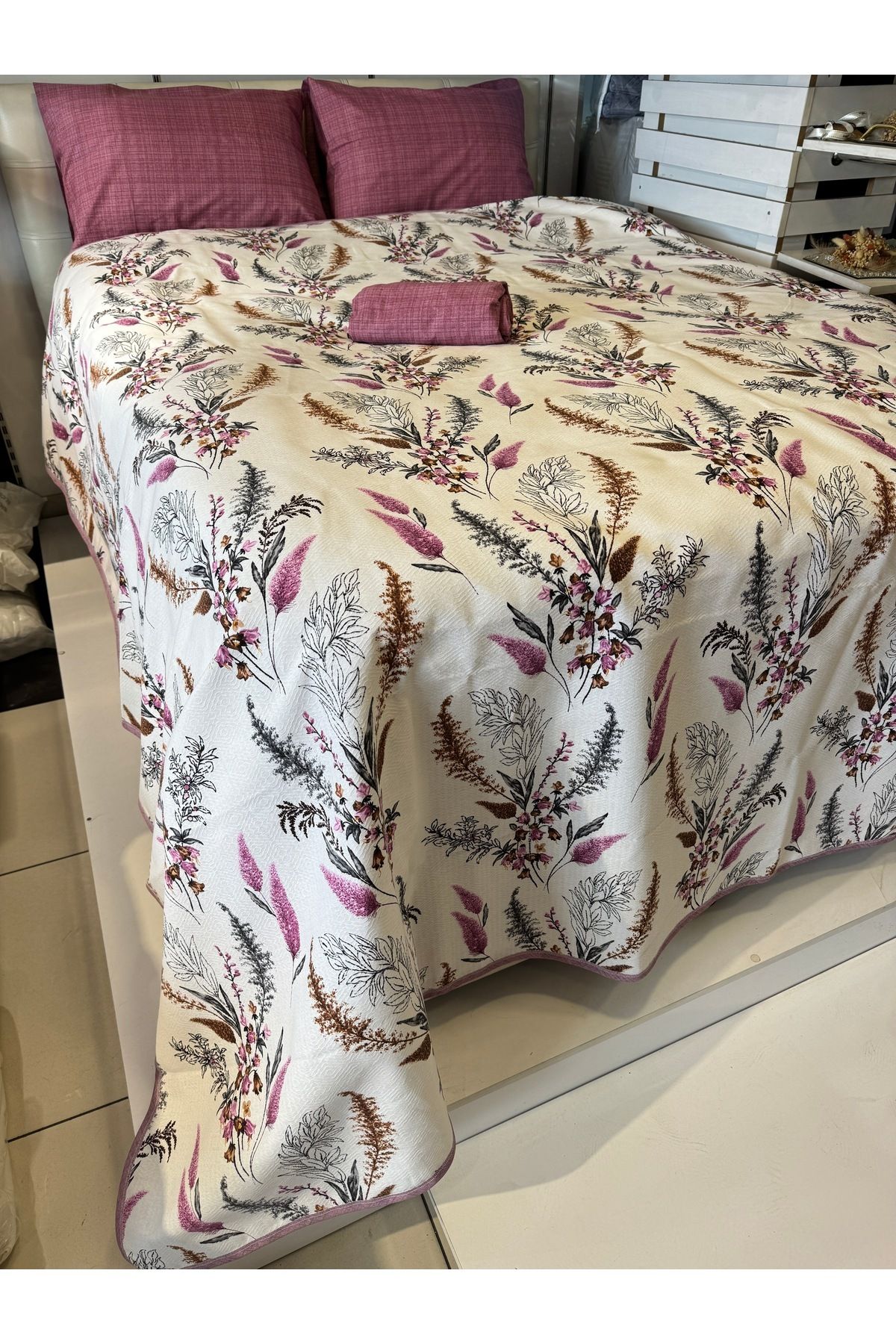 ŞENER HOME-Başak Patterned Sheet Elastic Double Pique Set 3