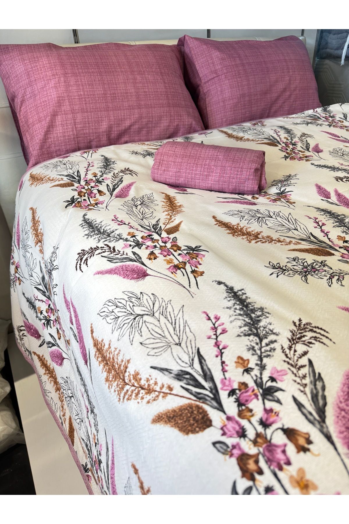 ŞENER HOME-Başak Patterned Sheet Elastic Double Pique Set 5