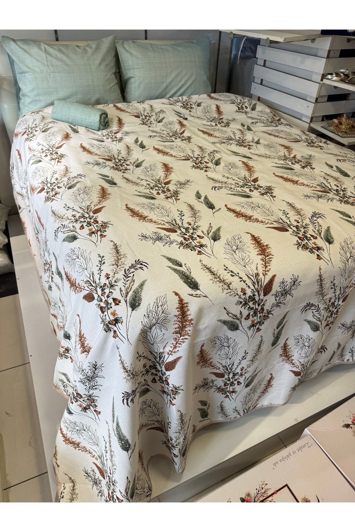 ŞENER HOME-Başak Patterned Sheet Elastic Double Pique Set 6