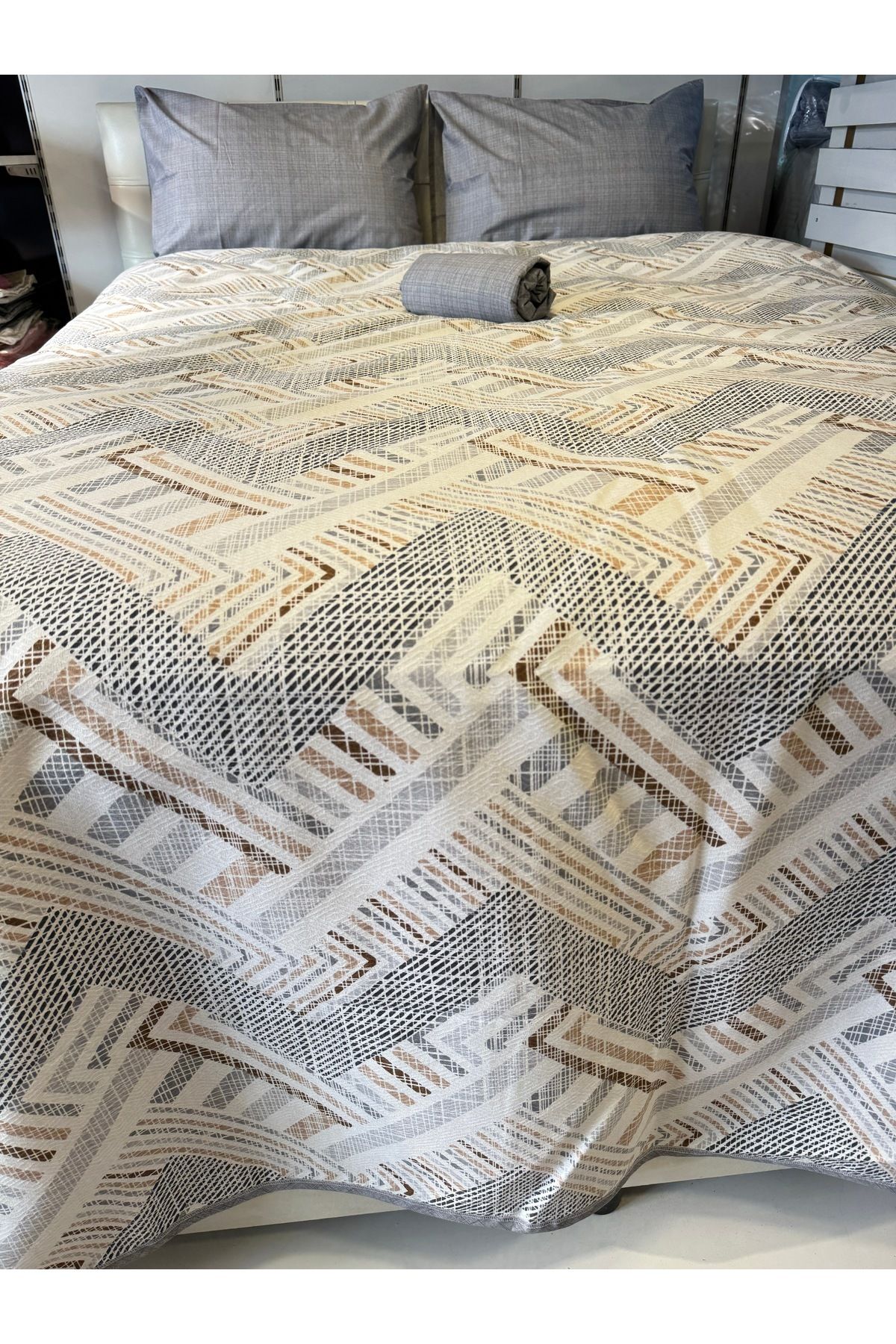 ŞENER HOME-Meander Patterned Sheet Elastic Double Pique Set 5