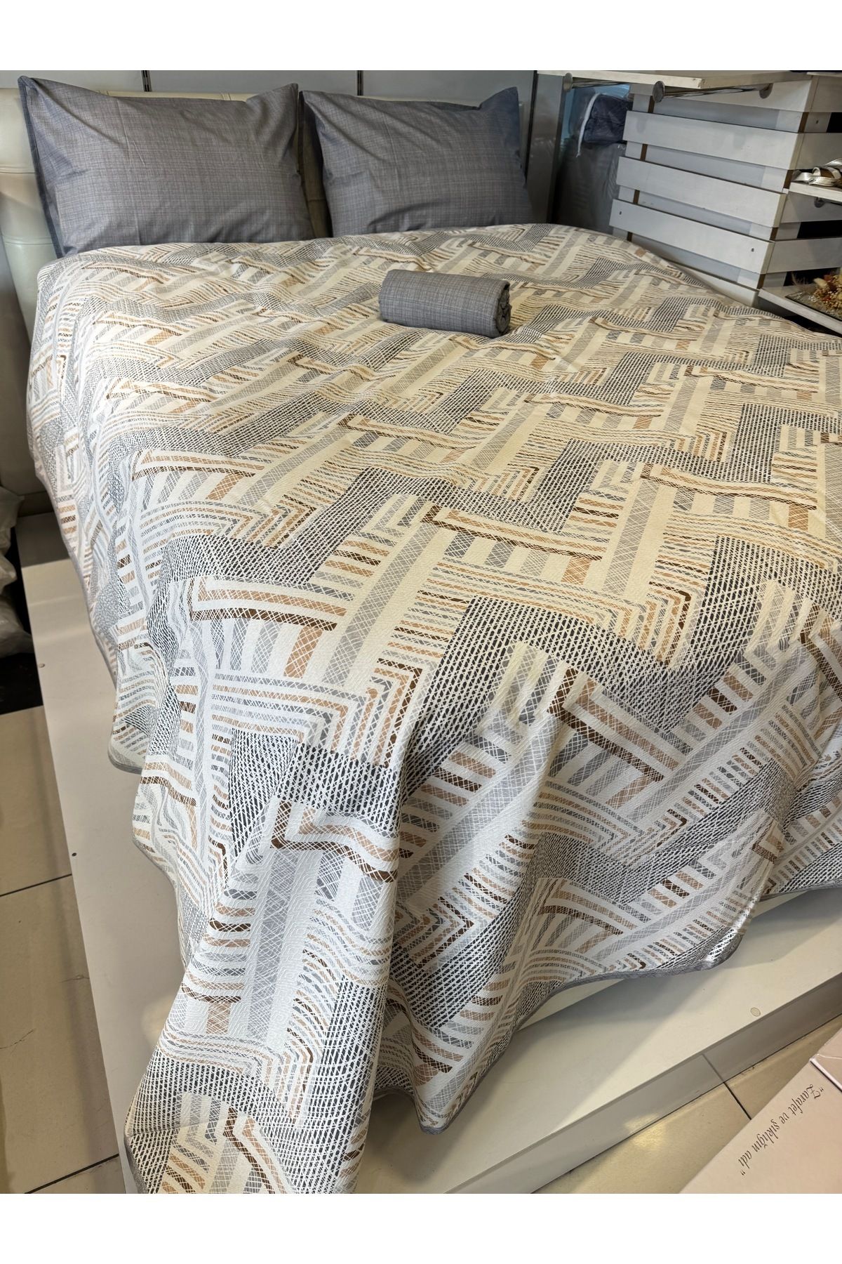 ŞENER HOME-Meander Patterned Sheet Elastic Double Pique Set 4
