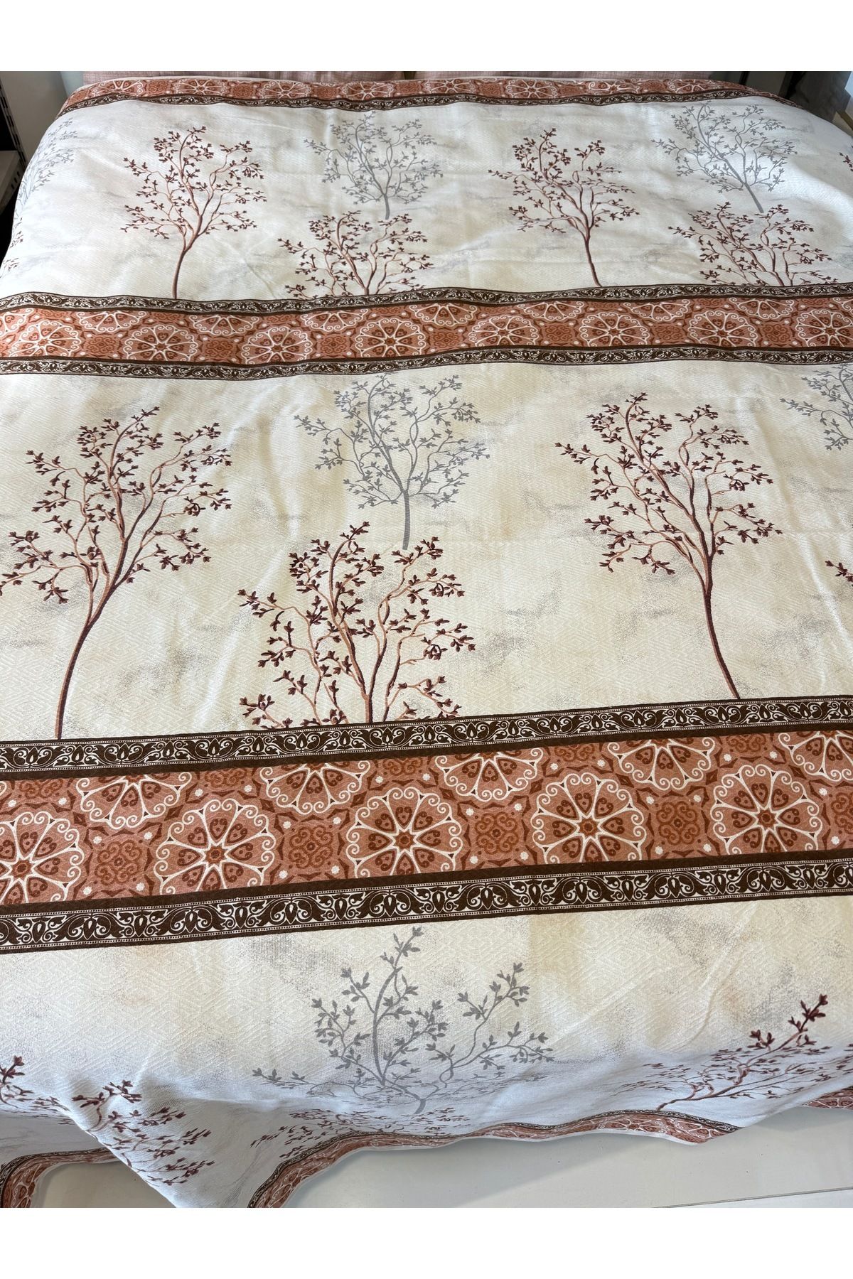 ŞENER HOME Bordür Desen Baskılı 200x240 Cm. Çift Kişilik (BATTAL) Tek Pike