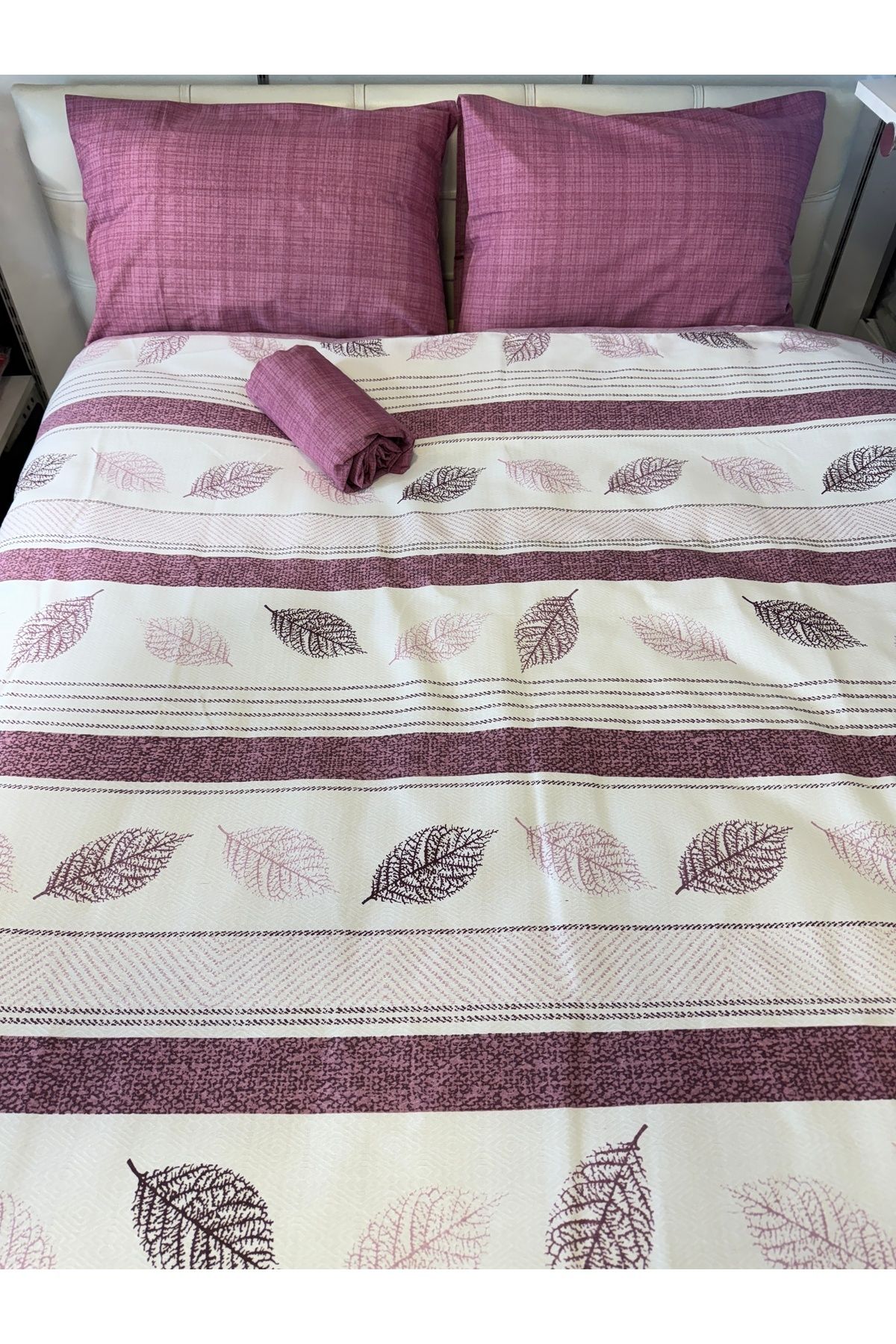 ŞENER HOME-Leaf Patterned Sheet with Elastic Double Pique Set 3