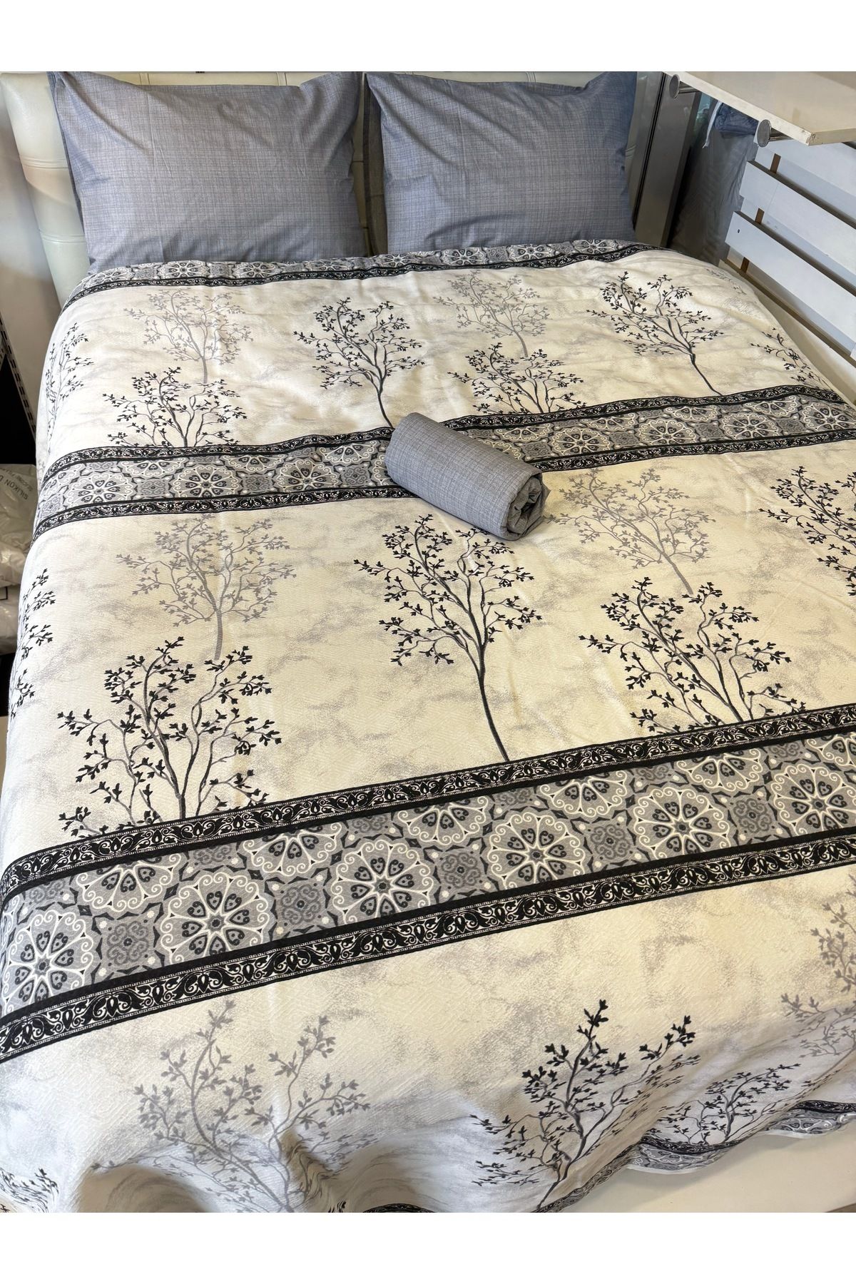 ŞENER HOME-Border Patterned Sheet Elastic Double Pique Set 6