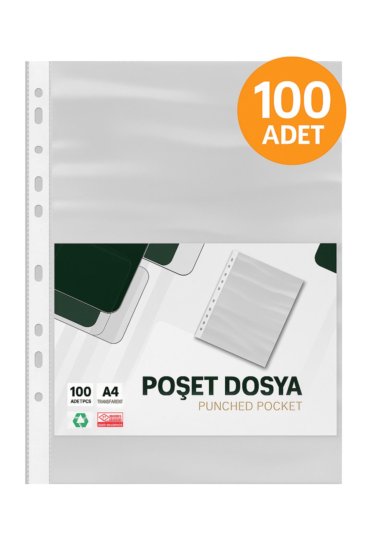 ANI OFİS KIRTASİYE A K Şeffaf Poşet Dosya 100 Adet – Delikli, Klasör Uyumlu (A4)