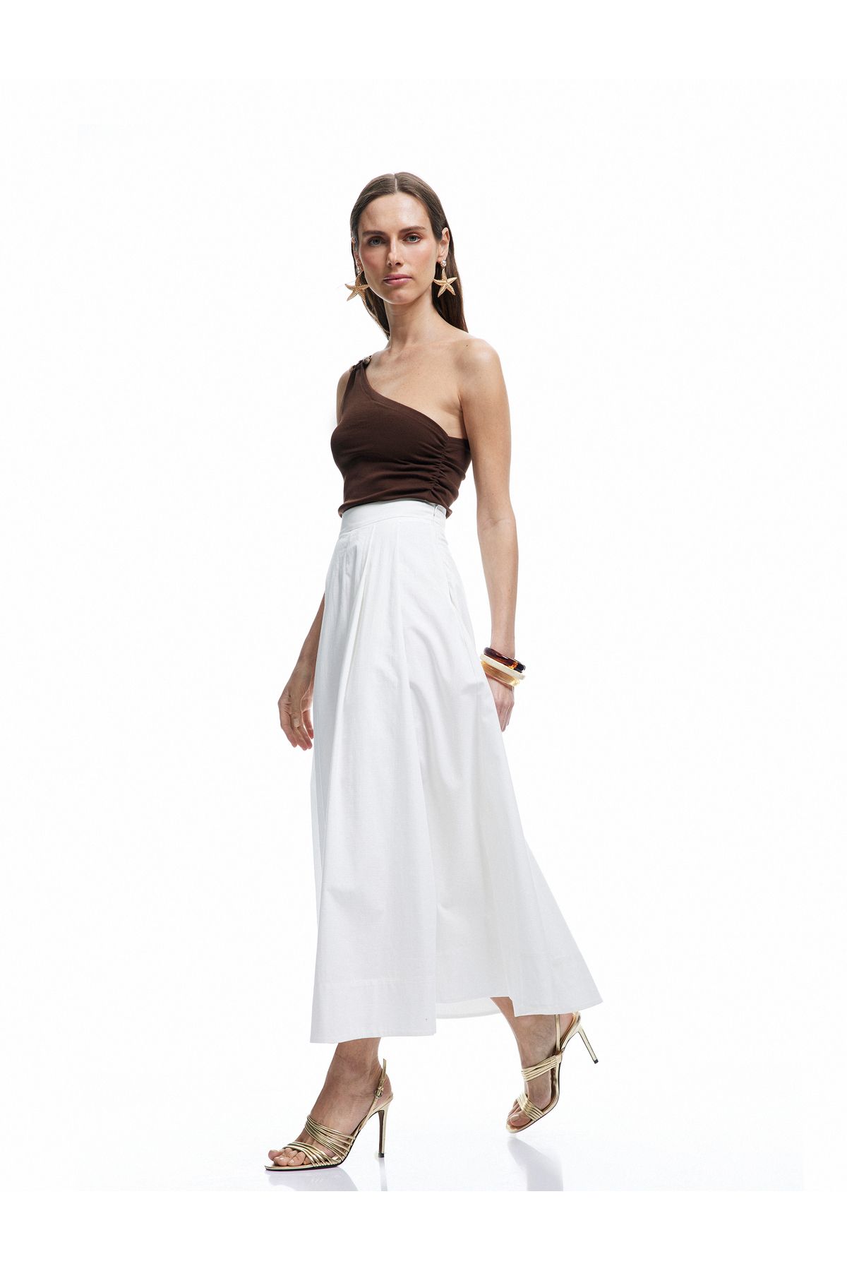 Koton-X Melis Ağazat - Cotton Gabardine Fabric Lined A-Line Pleated Long Skirt 2