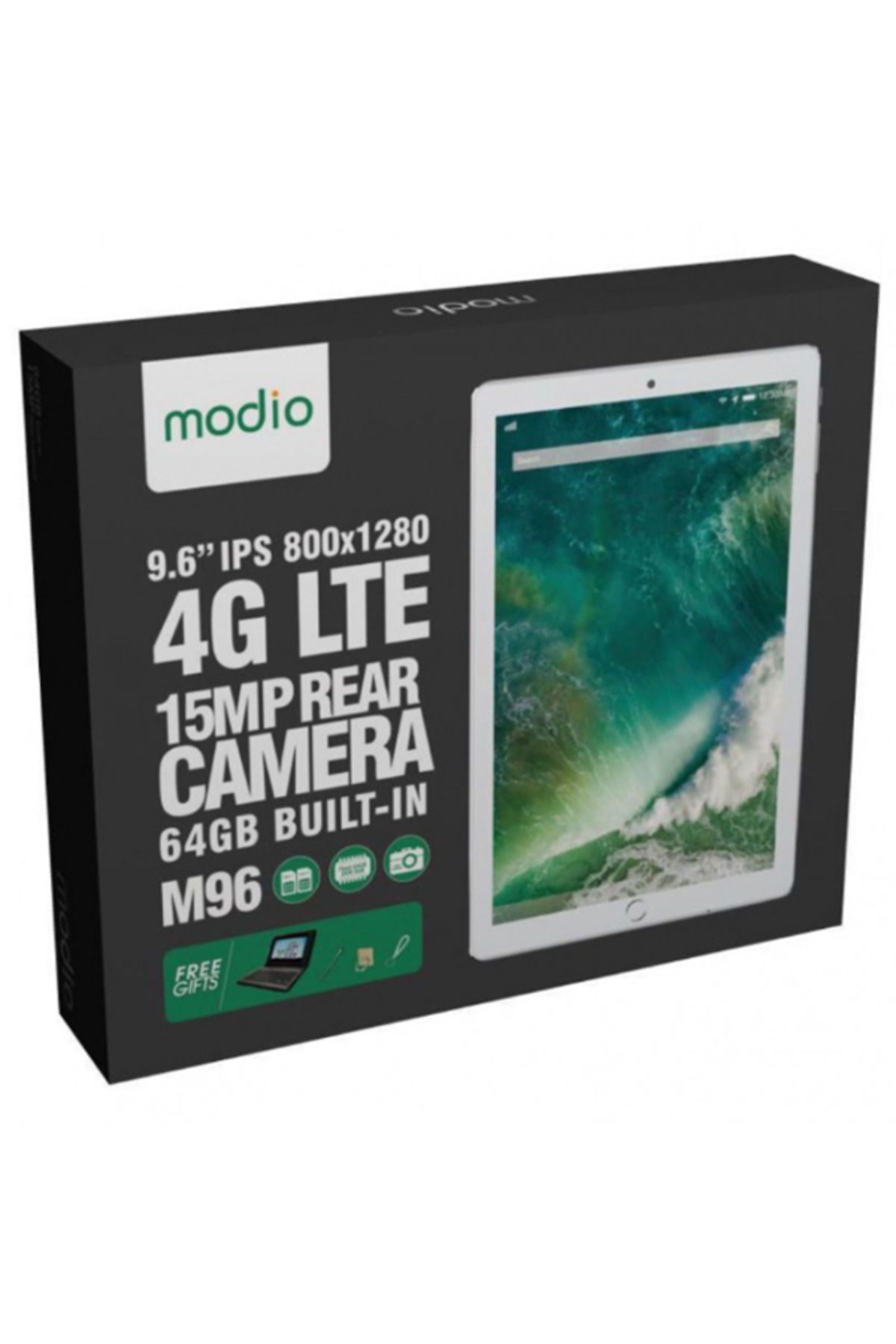 Modio-تابلت M96 بشاشة 9.6 بوصة، 4 جيجابايت ذاكرة RAM، 64 جيجابايت ذاكرة داخلية، دعم 4G LTE، شريحتي SIM، مع لوحة مفاتيح. 4