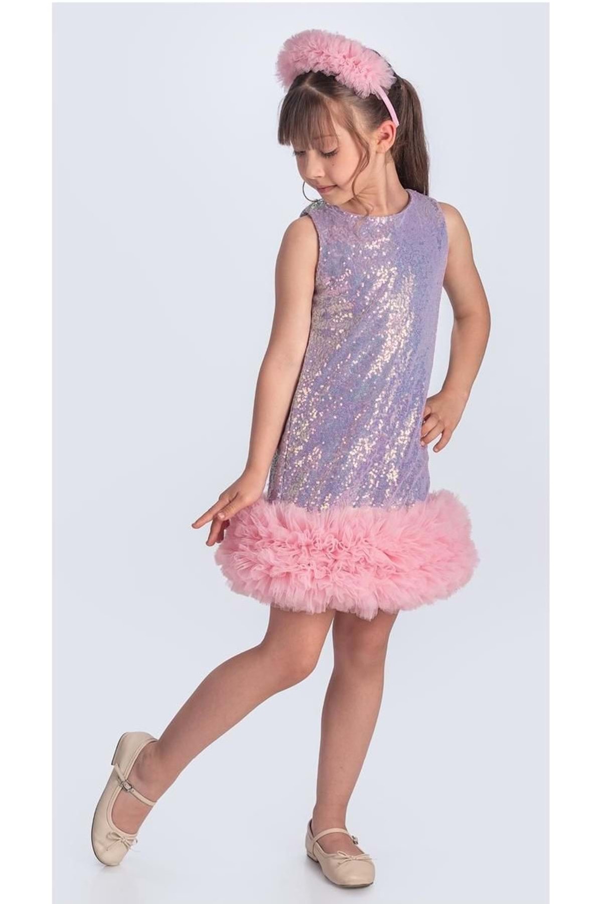 Mnk Baby&Kids Pul Payet İfestos Taçlı Tütü Çocuk Özel Gün Abiye M00743 LİLA
