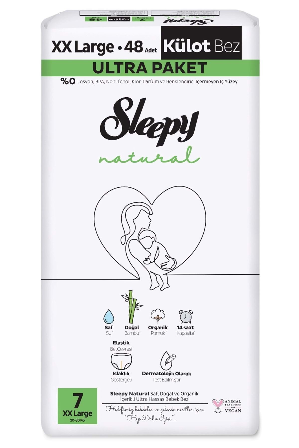 Sleepy Külot Bebek Bezi Natural Beden:7 (20-30KG) Xx Large 48 Adet Ultra Pk