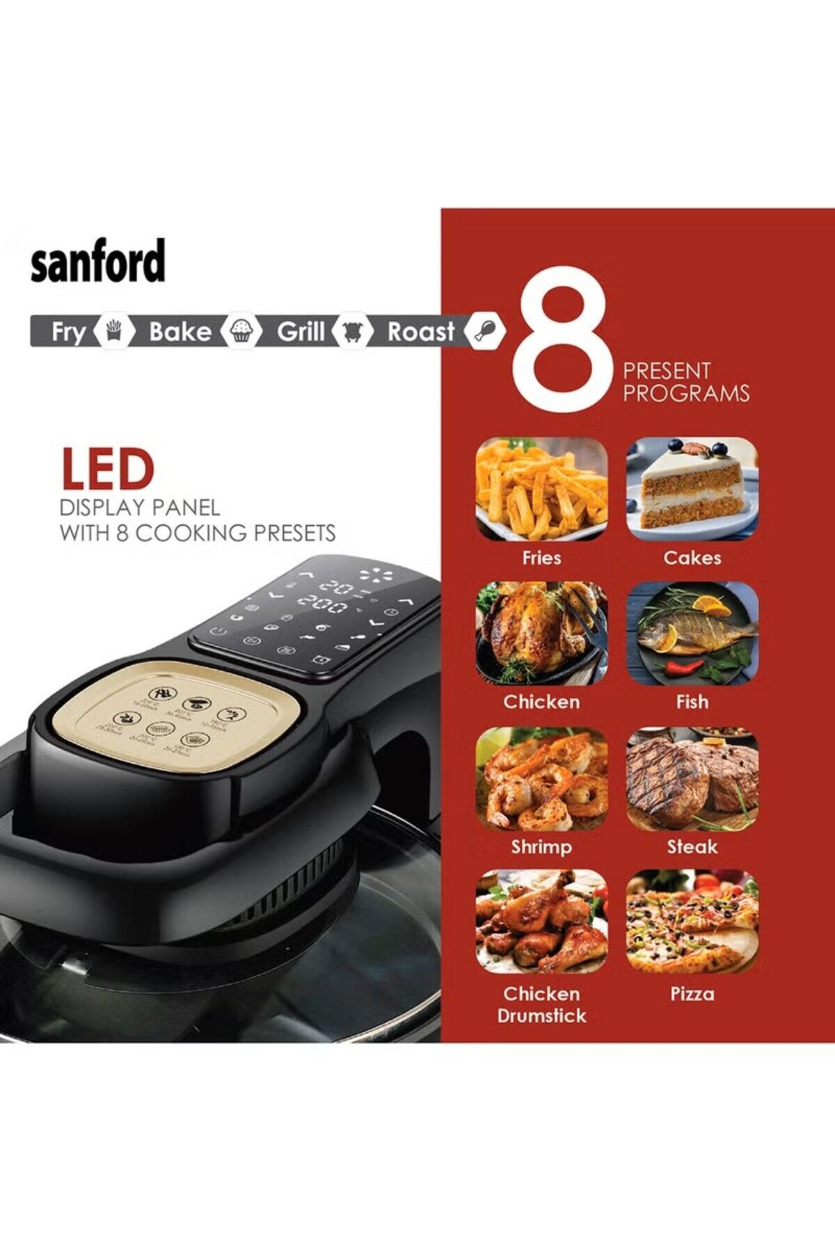 Sanford-Digital Non-Stick Air Fryer, 8 Preset Menus, LED Display with Touch, Oil Free Cooking 3