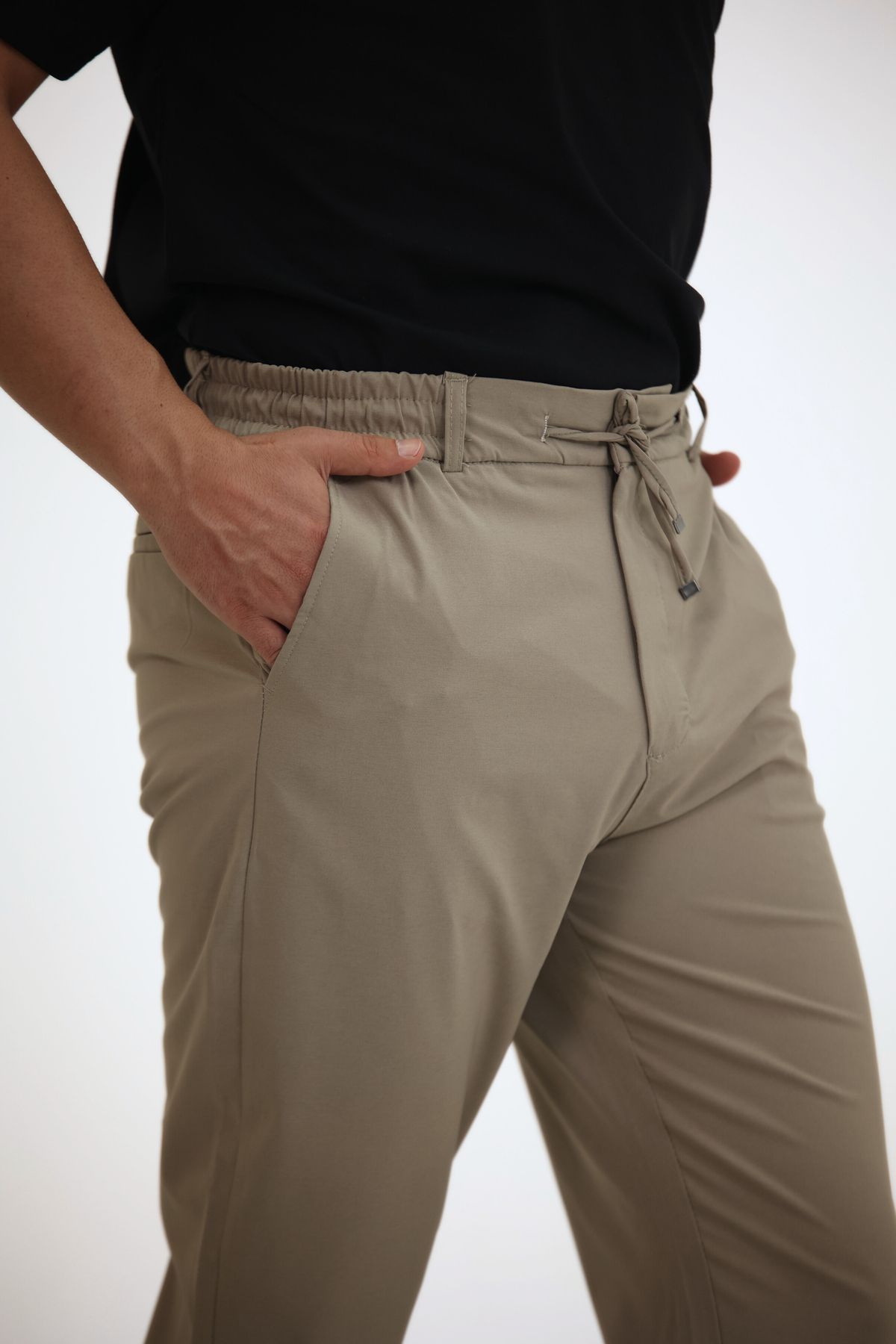 EXSPORT Erkek Yandan Cepli Beli Lastikli Bağcıklı Kemerli Relaxed Fit Rahat Kesim Coolkumaş Pantolon