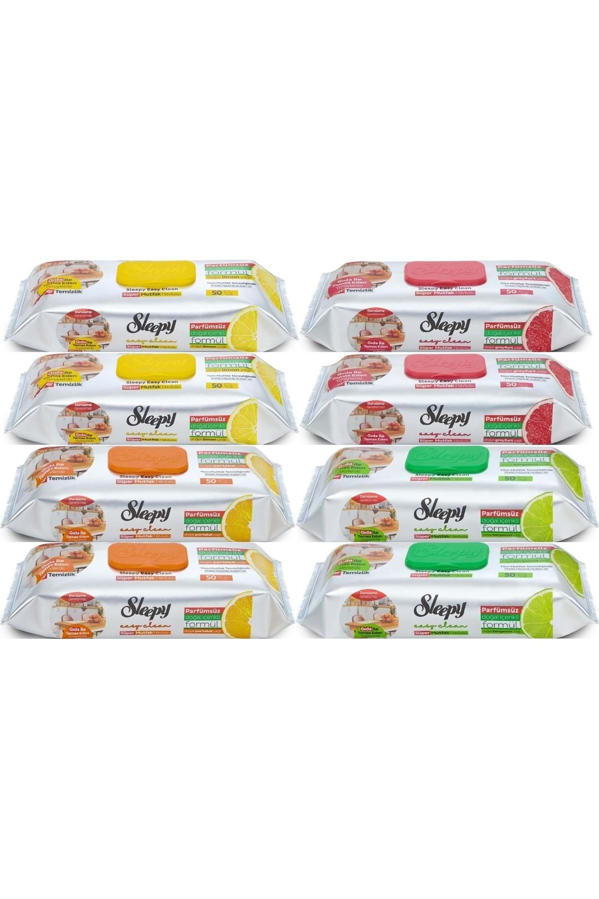 Sleepy Easy Clean Yüzey Temizlik Mutfak Havlusu - Mendili 50 Yaprak Karma (8 Lİ SET)