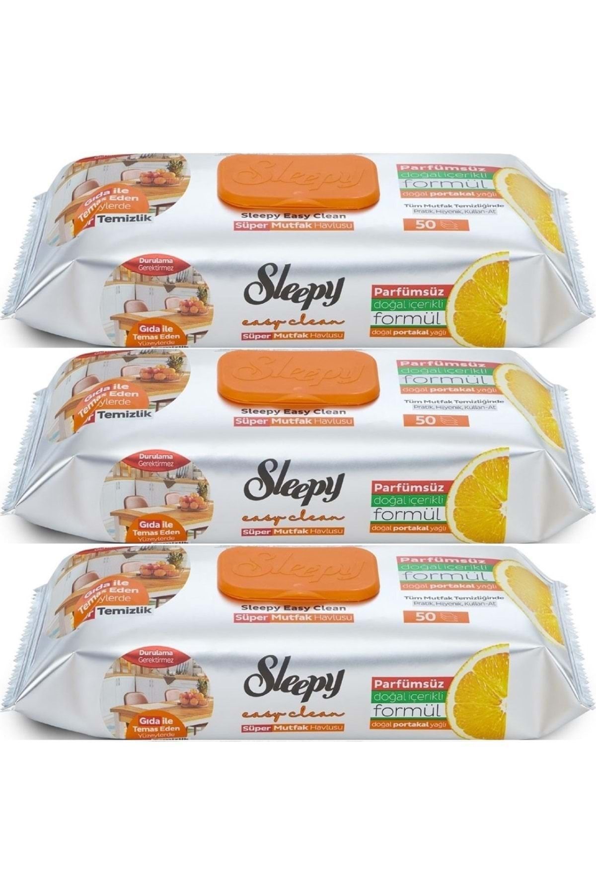 Sleepy Easy Clean Yüzey Temizlik Mutfak Havlusu -mendili 50 Yaprak Portakal Yağlı (3LÜ SET) 150yprk
