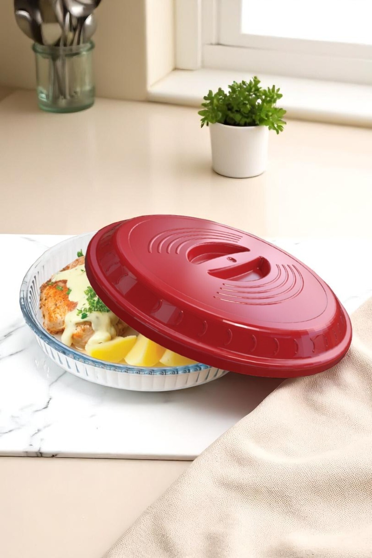 Round Borg Glass Cover with Plastic Steam Duct