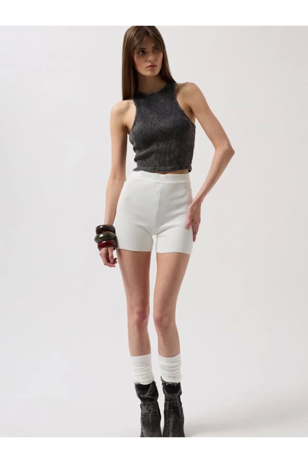 POLEXP Yıkamalı Halter Yaka Crop Bluz