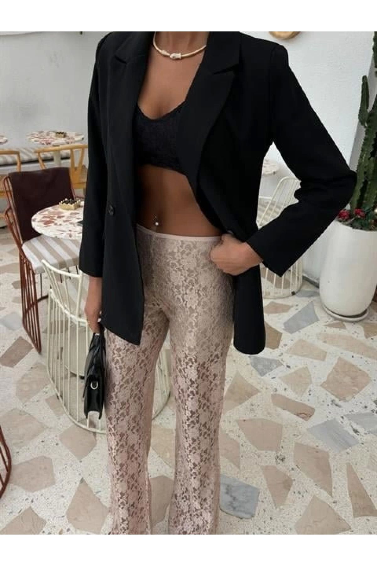 POLEXP Dantel Detaylı Astarsız Skinny Pantolon