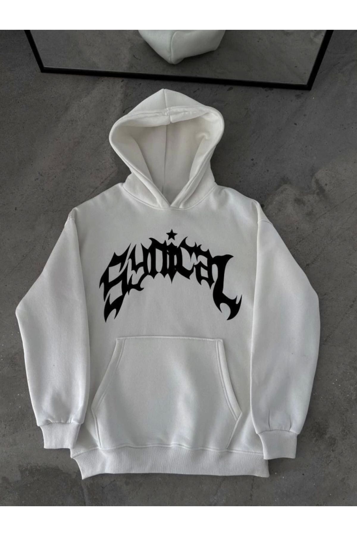 POLEXP Oversize Beyaz Kapşonlu Sweatshirt