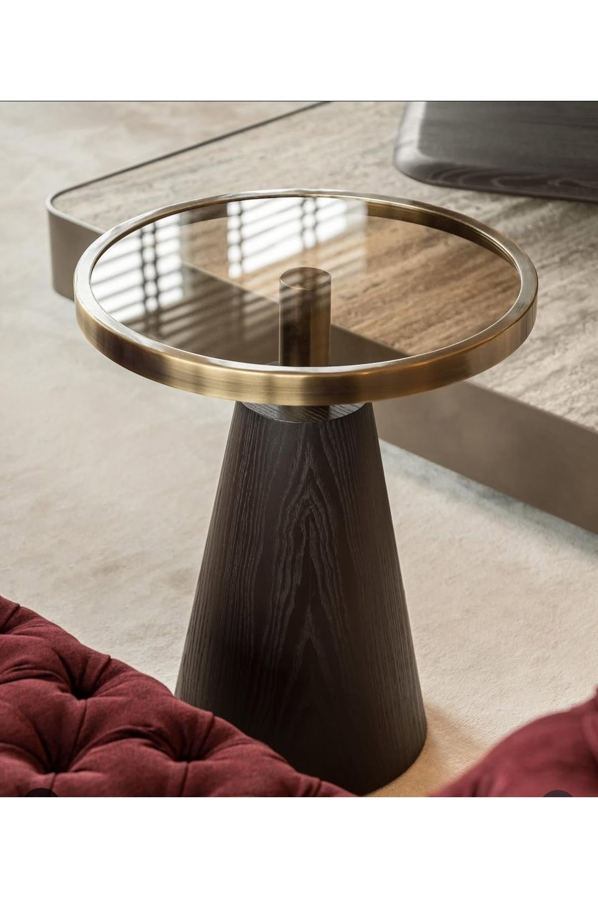 Ekübya Home Koyu Ceviz Camlı Yan Sehpa Gold Metal Renkli Gold Cam