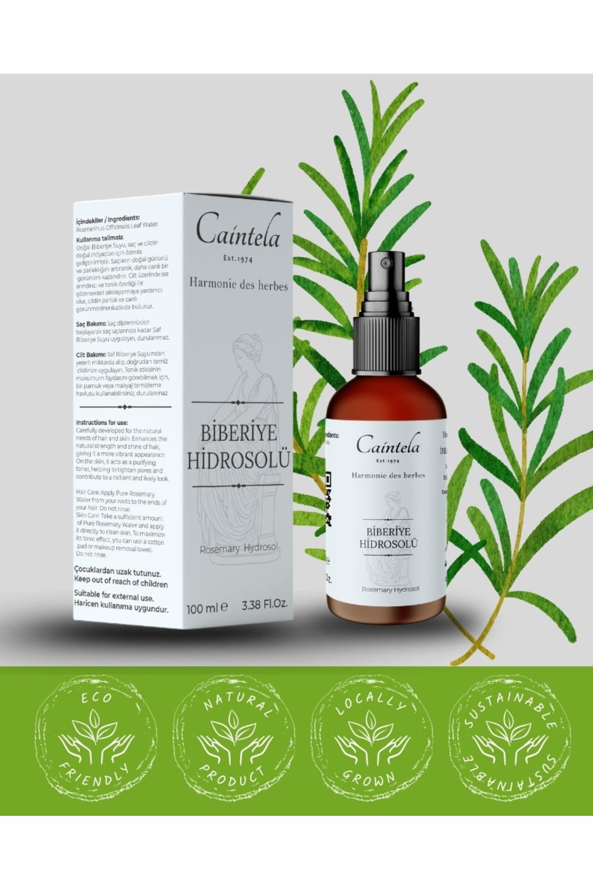 caintela Biberiye Hidrosolü (BİBERİYE SUYU) (ROSENARY HYDROSOL - %100 SAF DOĞAL)