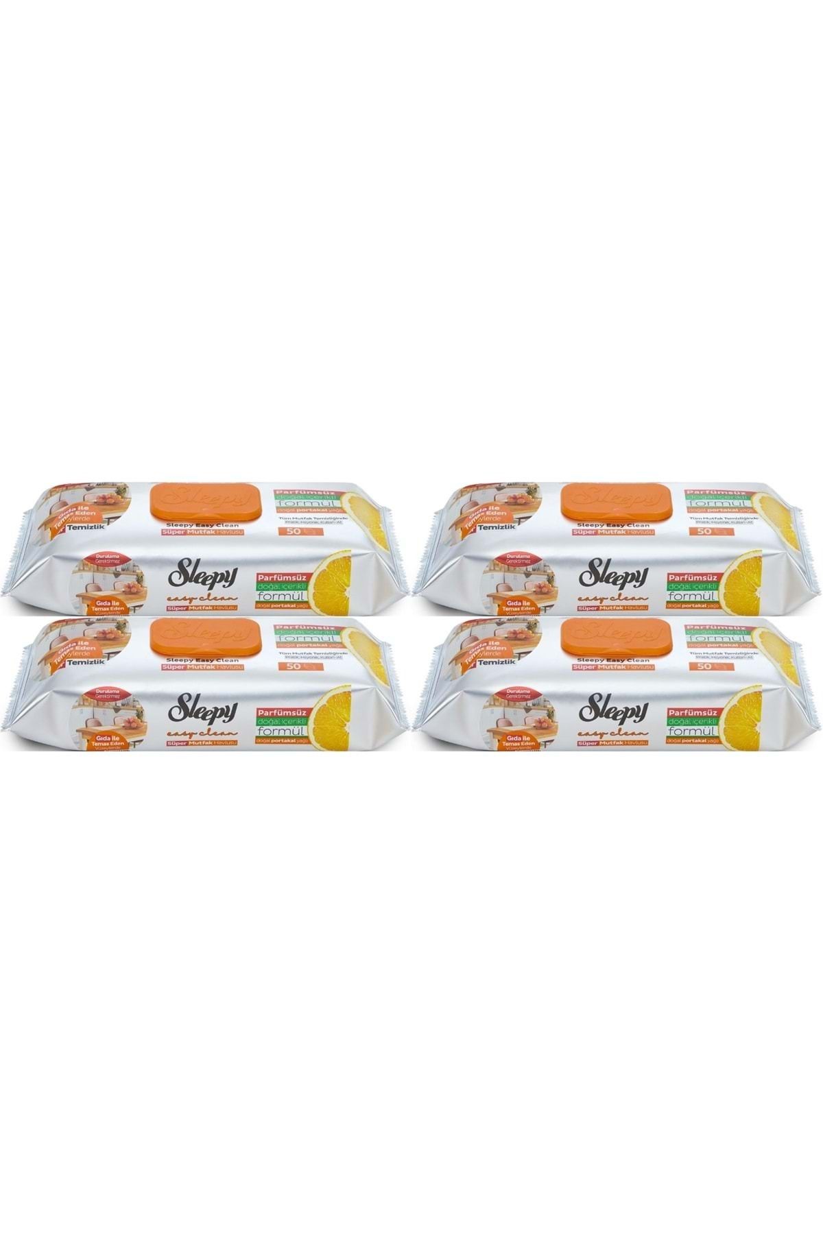 Sleepy Easy Clean Yüzey Temizlik Mutfak Havlusu -mendili 50 Yaprak Portakal Yağlı (4LÜ SET) 200yprk