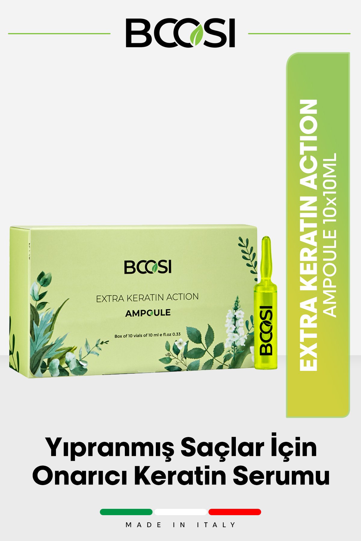 BCOSI سرم کراتین ترمیم کننده موی آسیب دیده با آمپول اکسترا کراتین اکشن، ۱۰x۱۰ میلی لیتر — BCS/RD/KER10X10