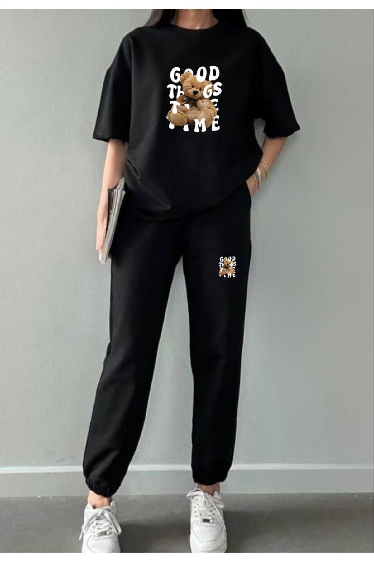 REBRAND Oversize Kadın T-shirt Takımı - Baskılı Alt Üst Eşofman Takım