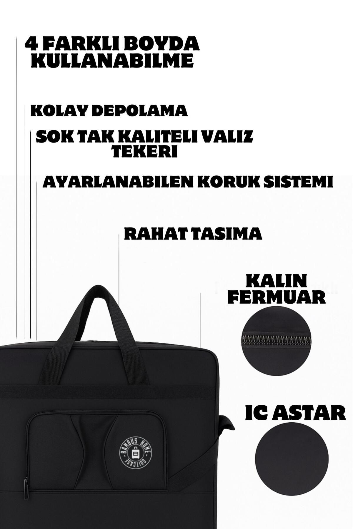 Bambus Home  Premium Genişleyebilir Körüklü Kalın Fermuarlı 360 Derece Döner Tekerlekli El Valizi - Görsel 6