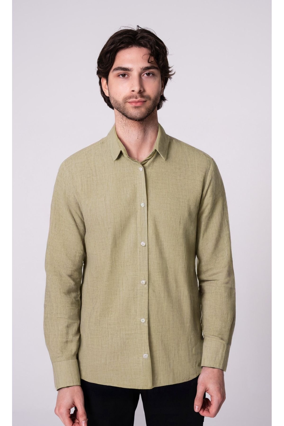 CRAFTLABEL Yeni Sezon Uzun Kollu Erkek %100 Keten Gömlek Slim Fit
