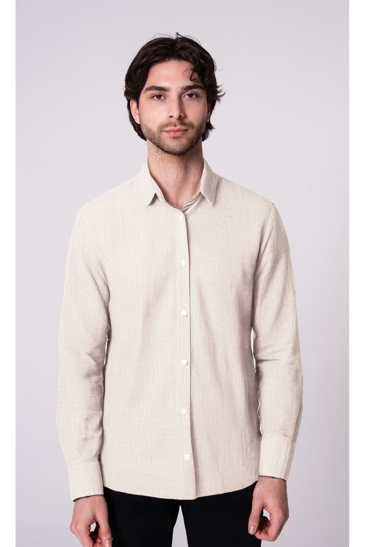 CRAFTLABEL Yeni Sezon Uzun Kollu Erkek %100 Keten Gömlek Slim Fit